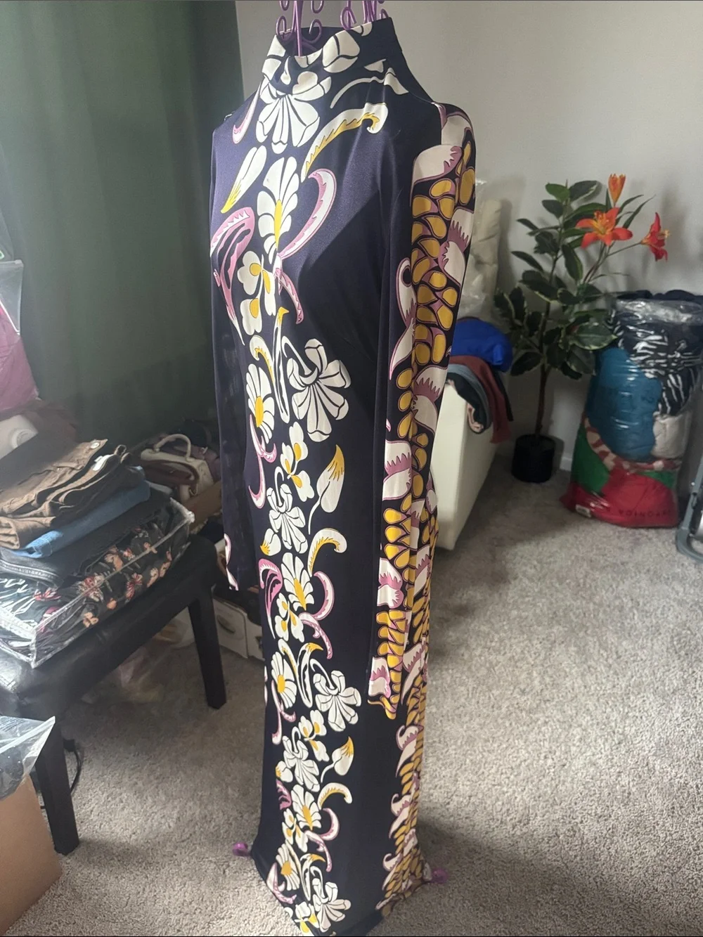 Tory Burch Printed Mockneck Jersey Dress Color:Pink Tropical Border size 6